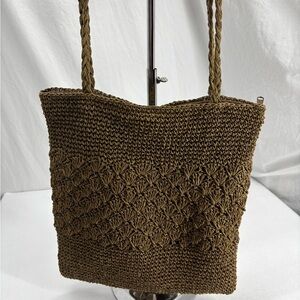 Tropical Trends Handmade Woven Straw Tote Bag Zip Top Boho Beach
